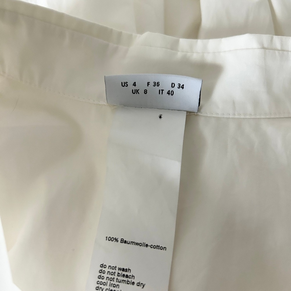 Akris Punto Shirt 100% Cotton White Smocked Cuff High-Low Hem Size 4 US - Picture 6 of 7